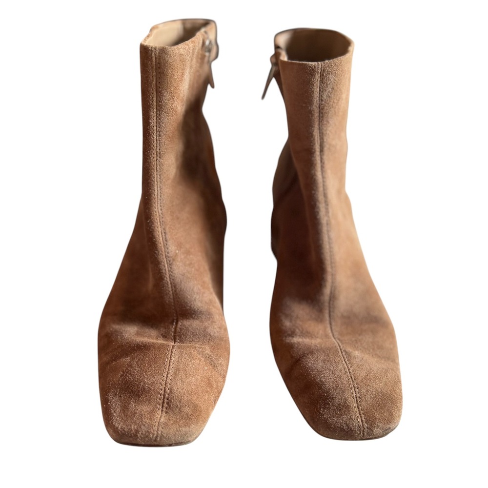 Sam‎ Edelman Brown Suede Square Toe Block Heel Ankle Booties Womens 8.5